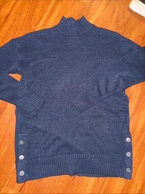 LC Lauren Conrad Navy sparkle Turtle neck sweater with side button S- XS